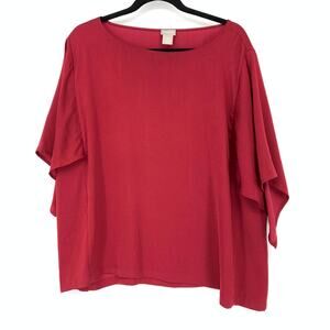 Chico's Top Women's Size 3P US 16/18P Boat Neck Blouse Layered Sleeve Red